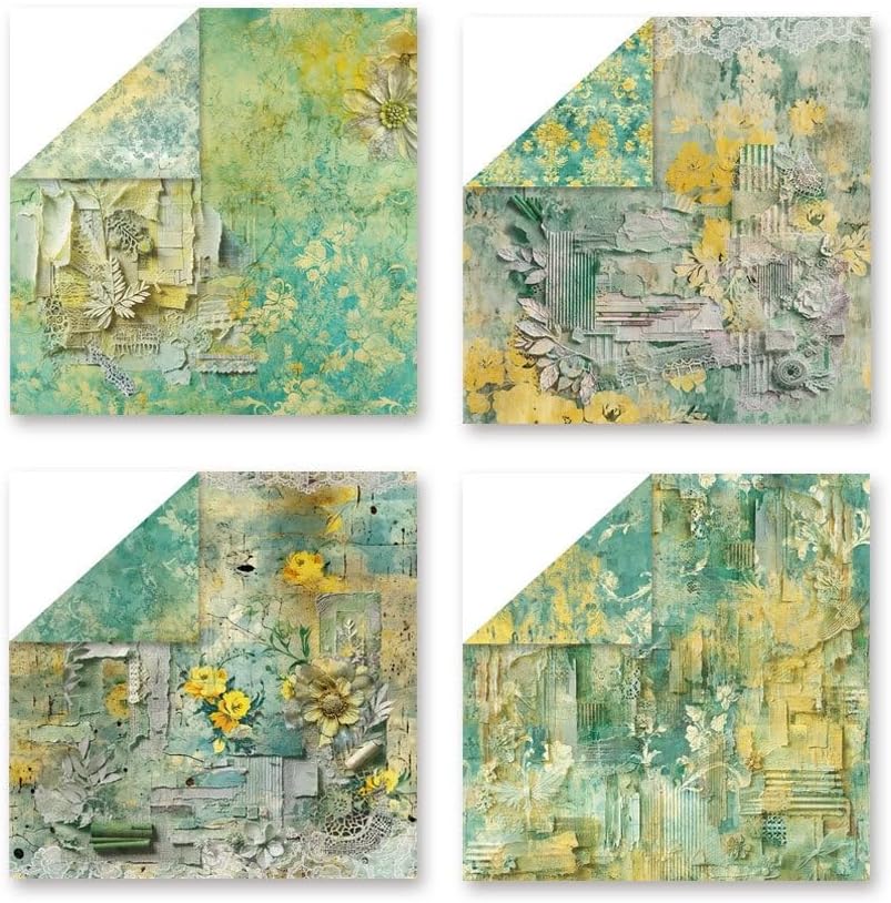 Green Lace Scrapbook Paper Vintage Flower Pattern Papers Pad 12×12,24 Sheets Double-Sided Bobo Floral Scrapbooking CardStock Paper Pad for Holiday Cardmaking DIY Origami Papers.