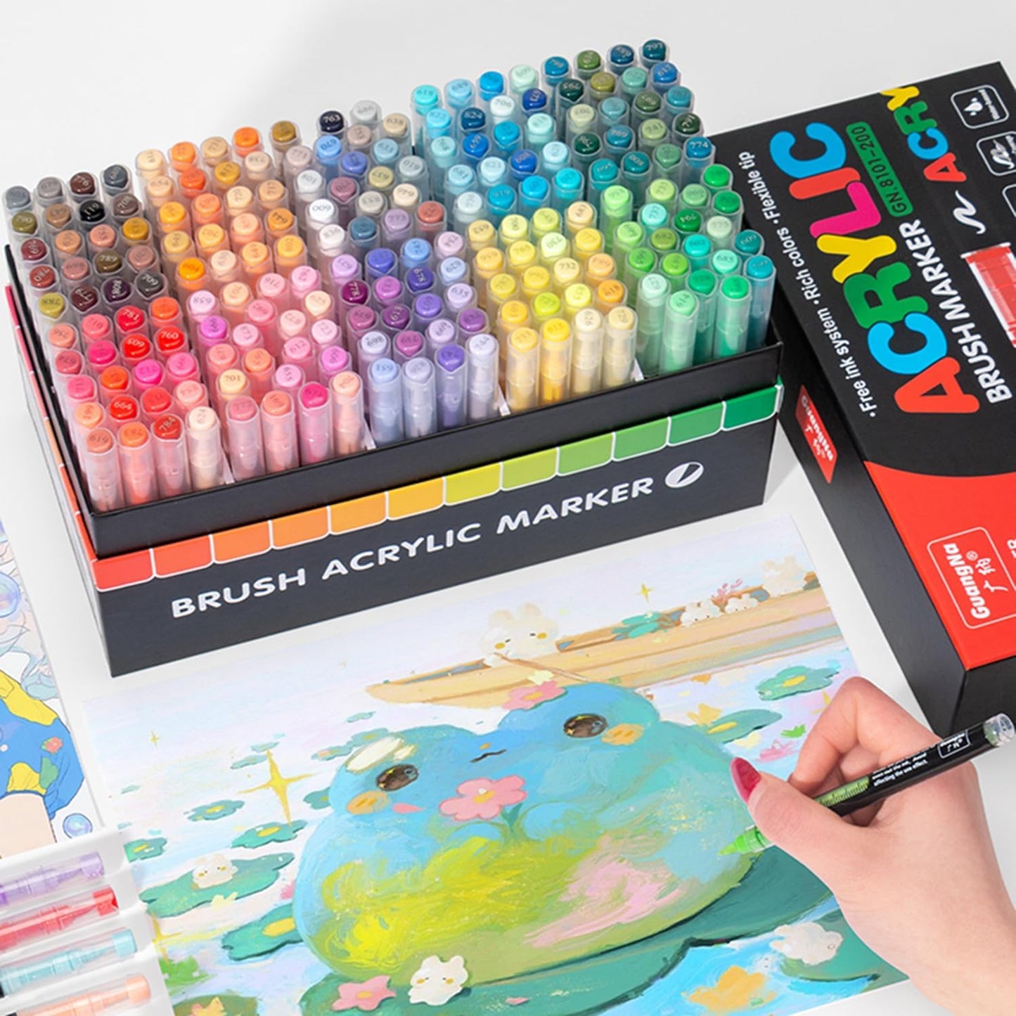 Acrylic Paint Markers Pens, 200 Vivid Colors Acrylic Markers Set,Direct Liquid Type, Stackable Color, Odorless Soft Head，Markers for School，Tooli Art ，Fabric & Creative Crafts (200)