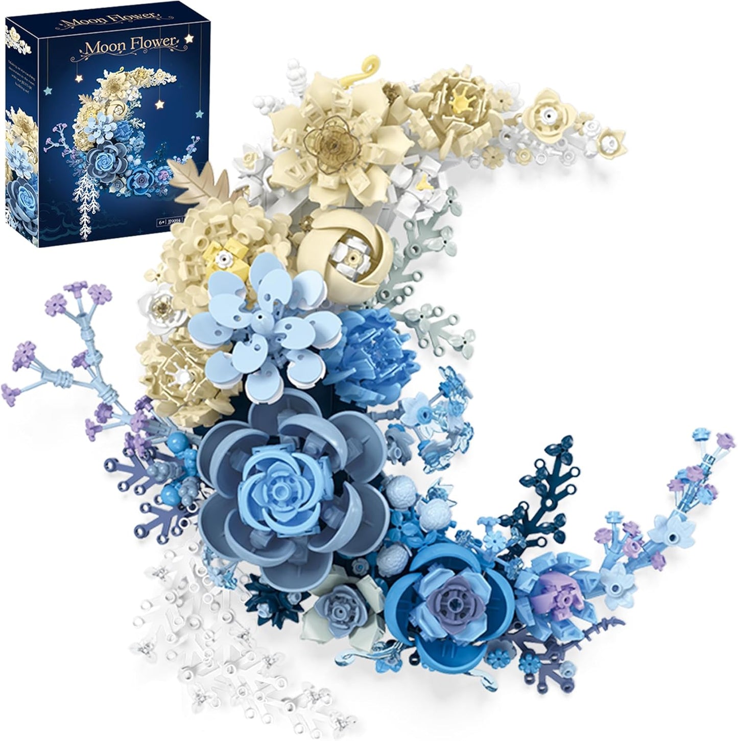 Blue Moon Flower Building Set, Botanical Collection Crescent-Shaped Artificial Flowers Building Blocks Kit Compatible with Lego for Adults Home Décor Wall Art Decoration