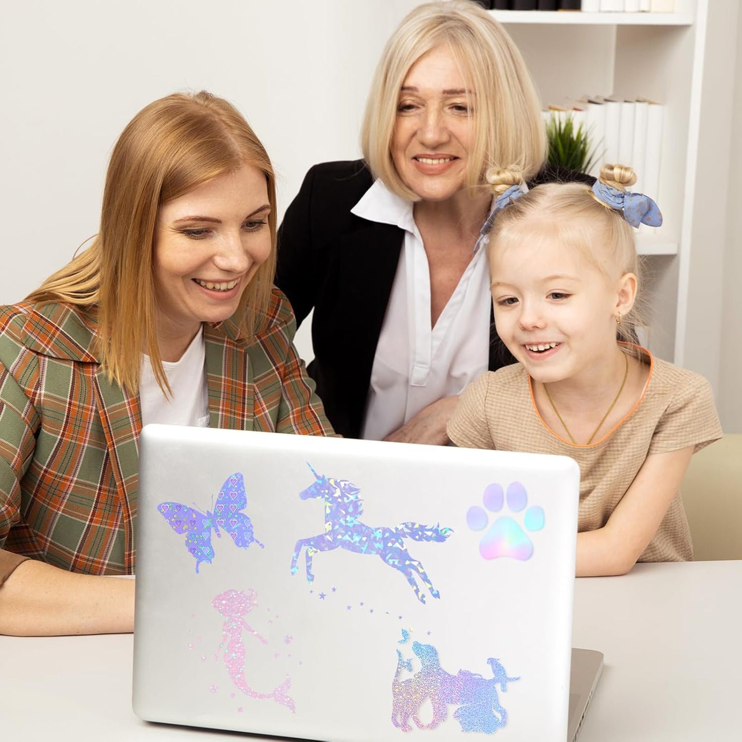 Clabby 36 Sheets Holographic Sticker Paper A4 Vinyl Sticker Paper Self Adhesive Waterproof Transparent Film, 11.7 x 8.3 inches (Gem, Dot, Colorful, Star, Heart, Glossy Clear)