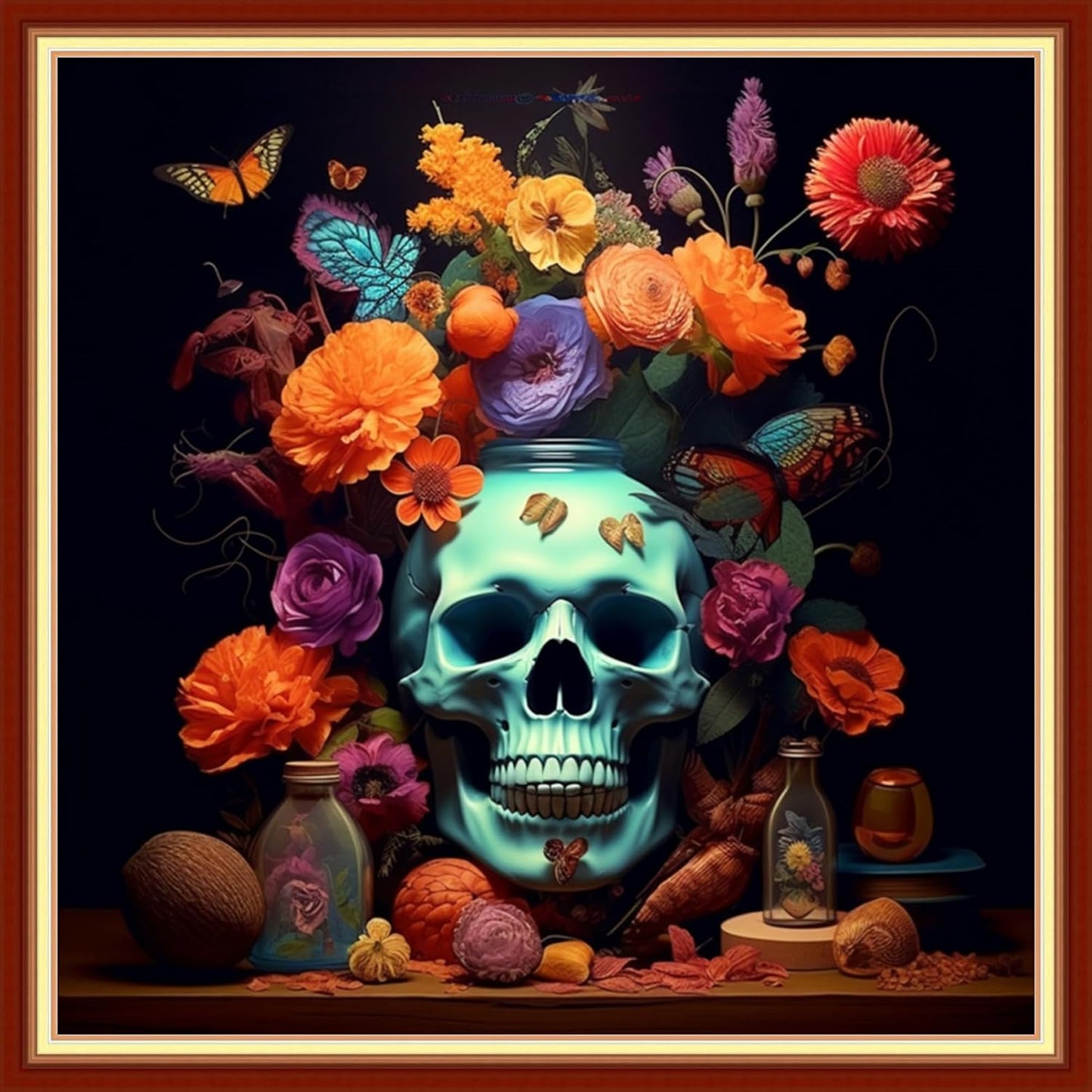 DMCVIVR Stamped Cross Stitch Kits for Adults Beginners Embroidery Kits 11CT Needlepoint Kits Cross Stitch Patterns Embroidery Patterns-Skeleton Flower 18x18 inch