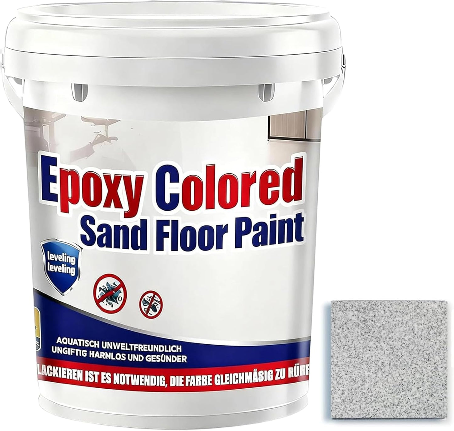 Epoxy Colored Sand Floor Paint, Epoxy Floor Paint for Concrete, High Gloss Marble Effect Coating, Waterproof Non-Slip Concrete Paints, Suitable for Indoor/Outdoor Use (White Hemp Gray,64 oz/2 kg)