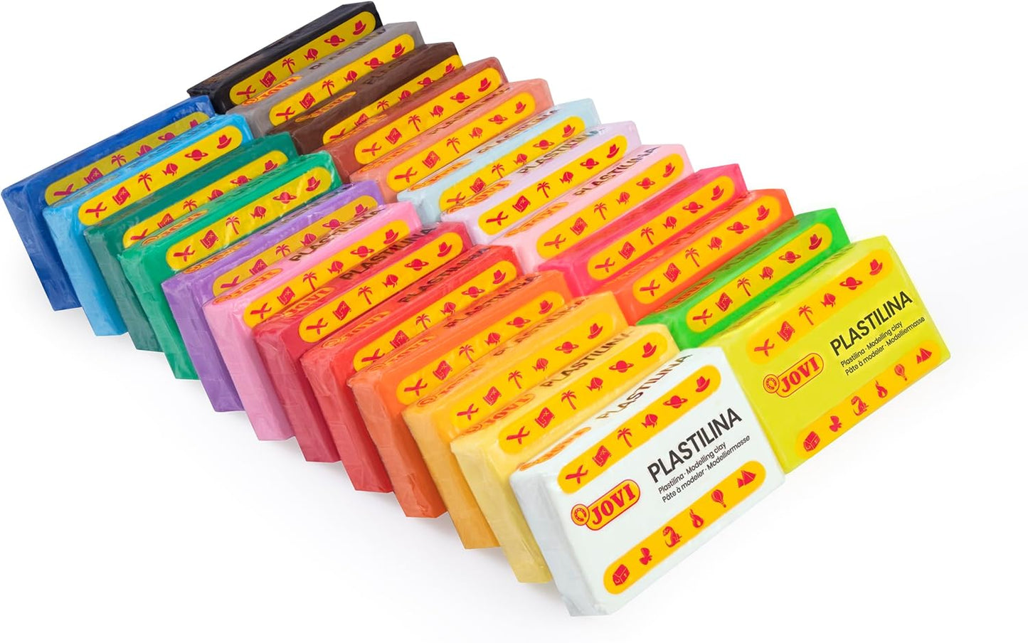 Jovi - Plastilina Pack, Reusable and Non-Drying Modeling Clay, Set of 24 1.75 oz Bars, Vegetable-Based, 24 Colors Assortment, Gluten-Free, Non-Toxic, for Home and School Use (Amazon Exclusive)
