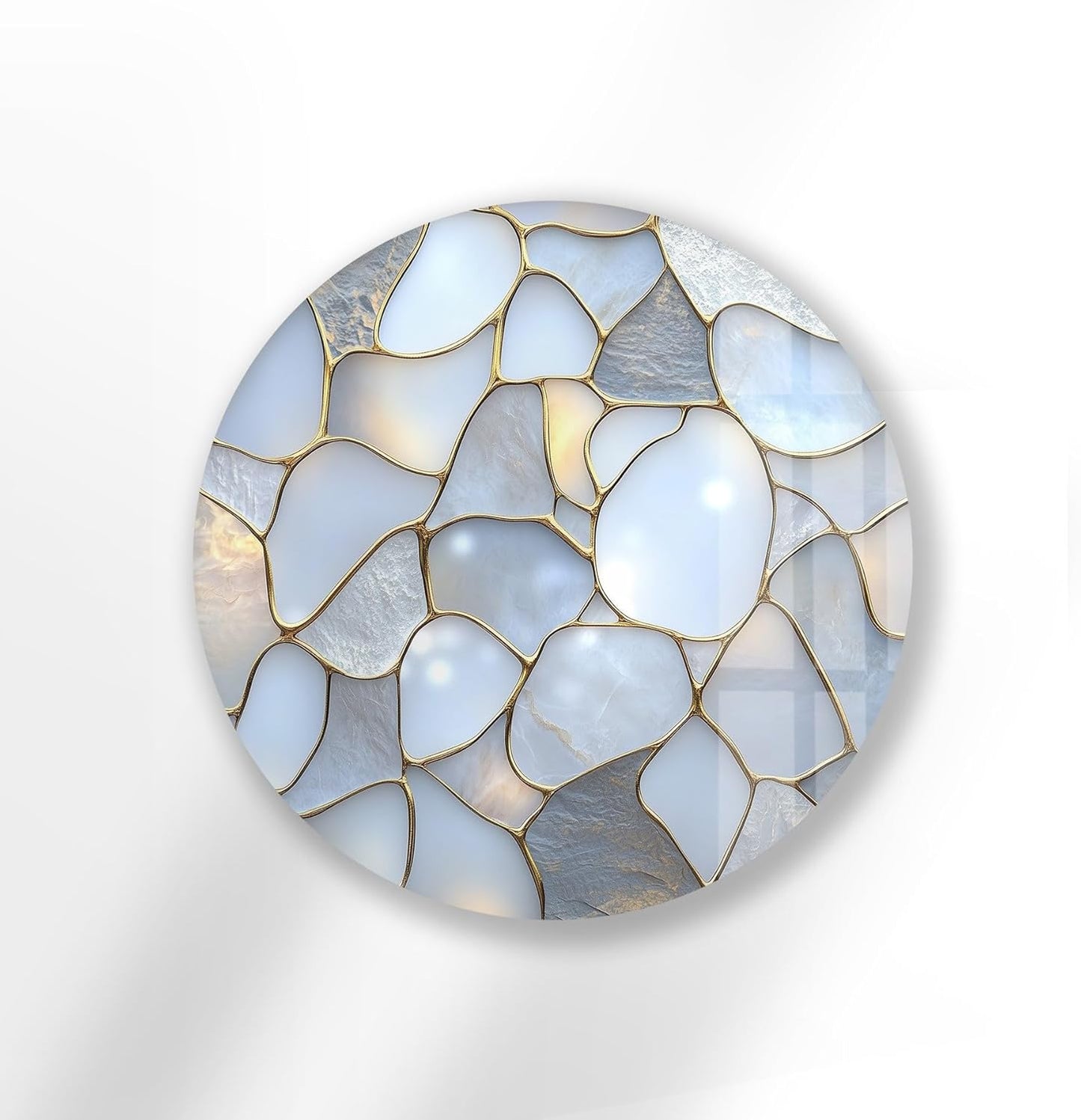 My Photostation.com 15.8''(40cm) Diameter White Stone Mosaic Round Glass Wall Art Tempered Glass Printing Wall Decor Large Wall Art Wall Hangings