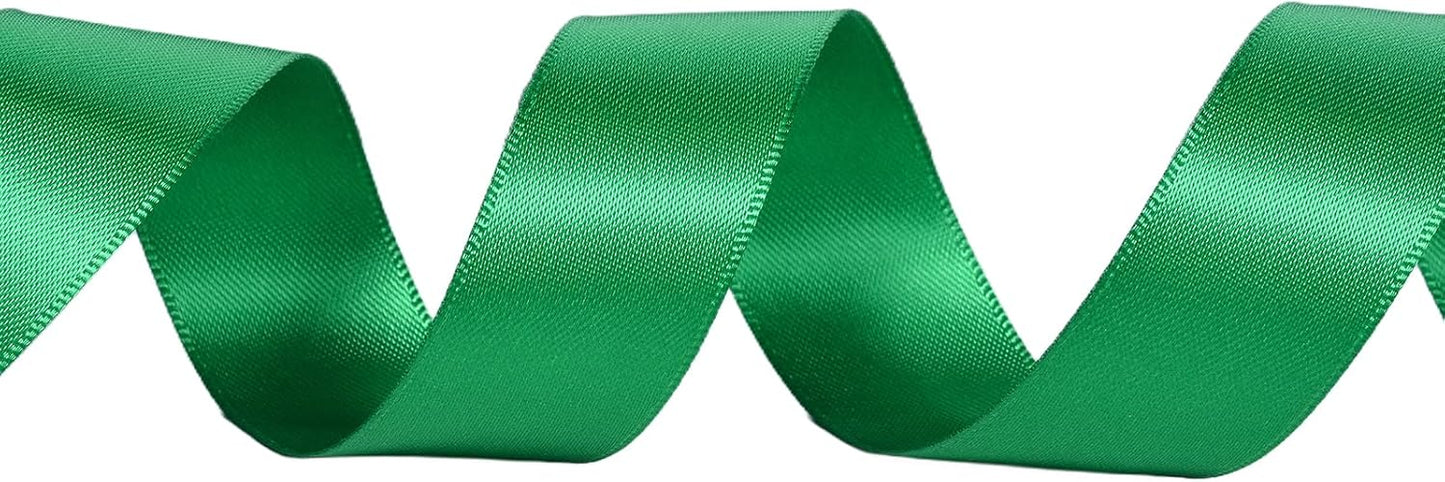 YAMA Green Double Faced Satin Ribbon, 7/8 Inch 25 Yards, for Gift Wrapping Crafts Hair Bows Wedding Party Decoration