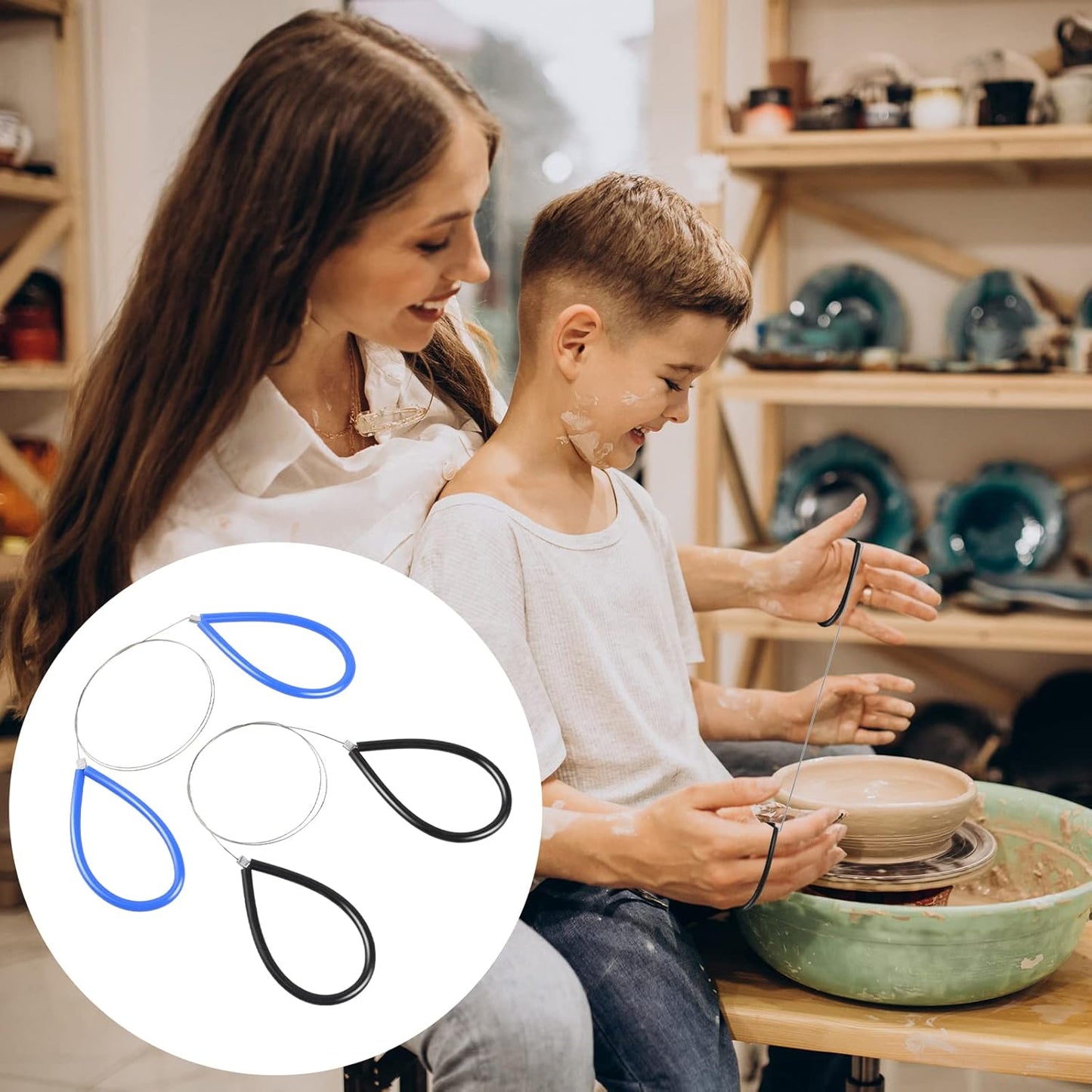 Clay Cutters Wire Steel Wire Clay Cutter Cutting Pottery Tools Cut Off Tools for Clay Artists with Black and Blue Handle Pottery Wheel Wire Tools 2 Pcs