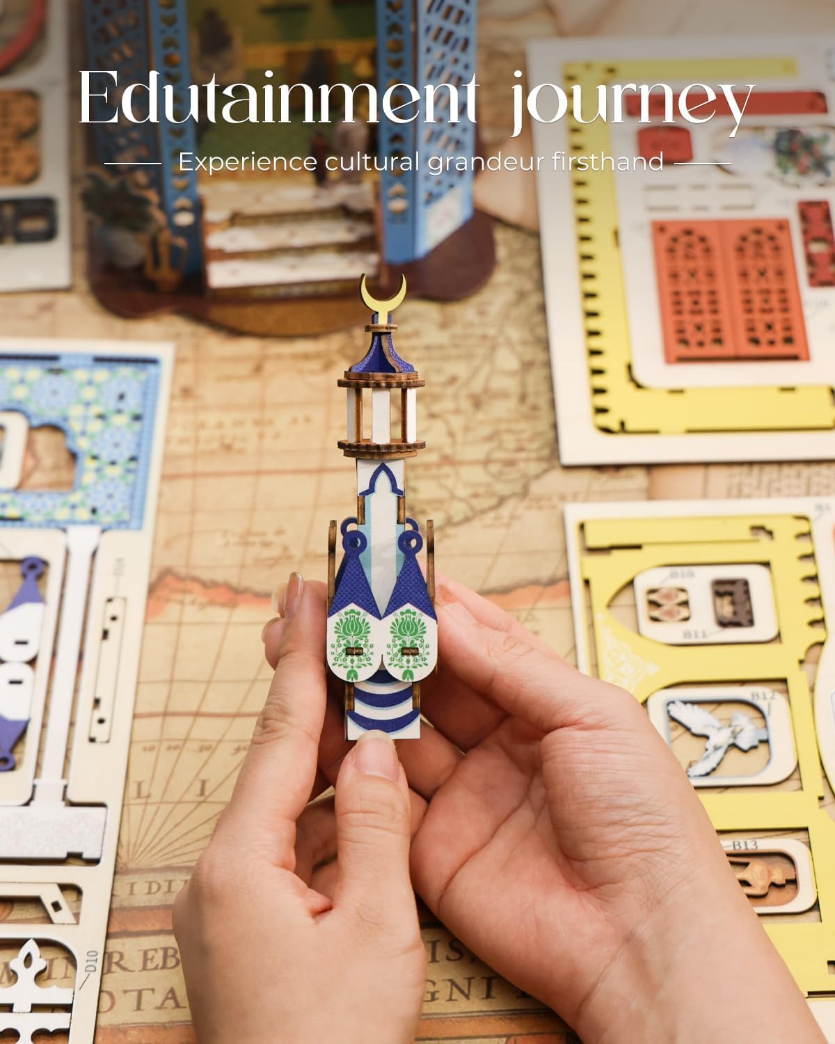 DIY Book Nook Kit, 3D Wooden Puzzle Mosque Miniature Booknook Bookend Bookshelf Decor with LED Light, The Tiny House for Adults Teen, Dollhouse Kit (Mosque)