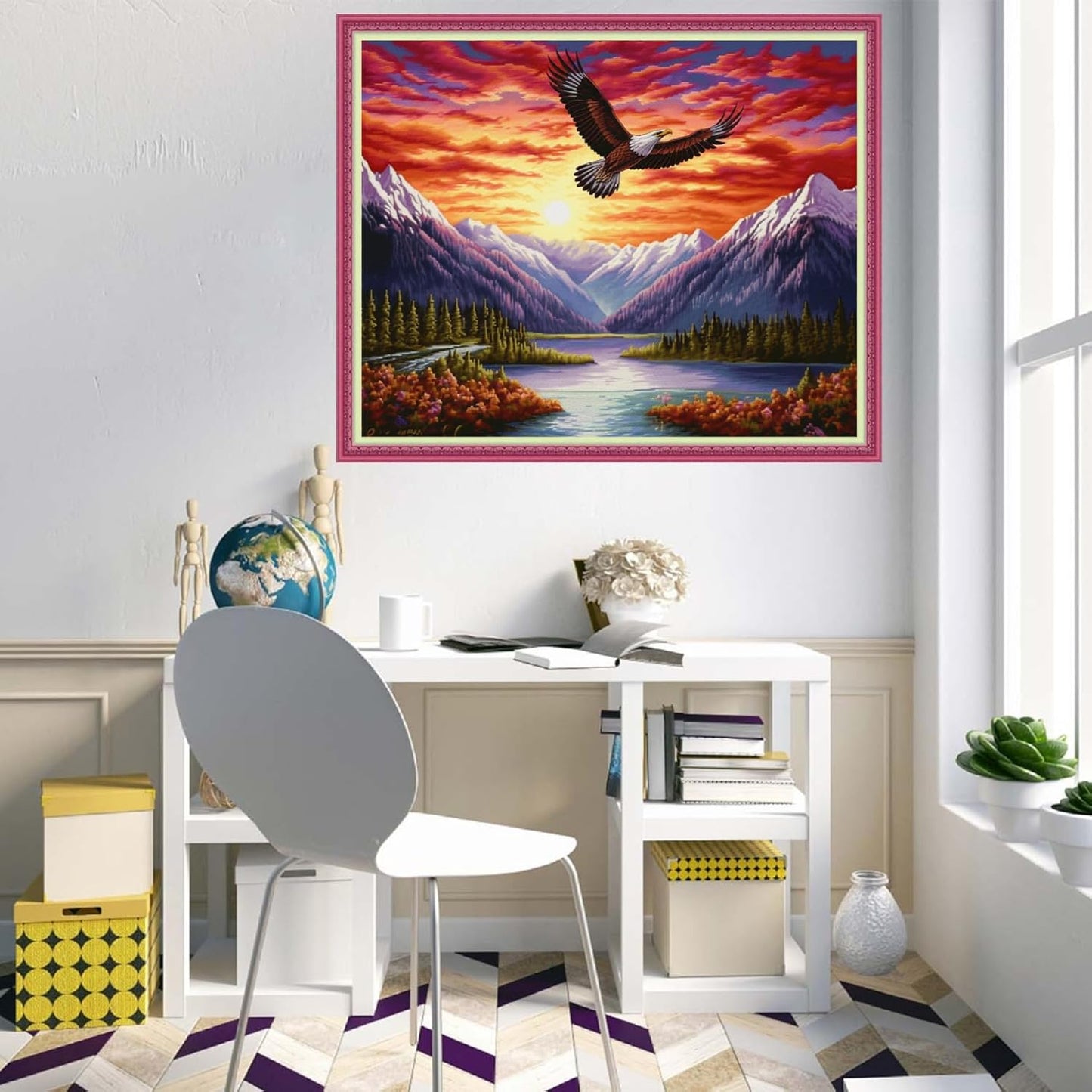 Disnesart Cross Stitch Stamped Full Embroidery Kits DIY 11CT Cotton Thread Printed DIY Needlepoint Kits Craft Needlework Set Cross-Stitch Stamped Sets-Mountain Eagle 16x20 inch