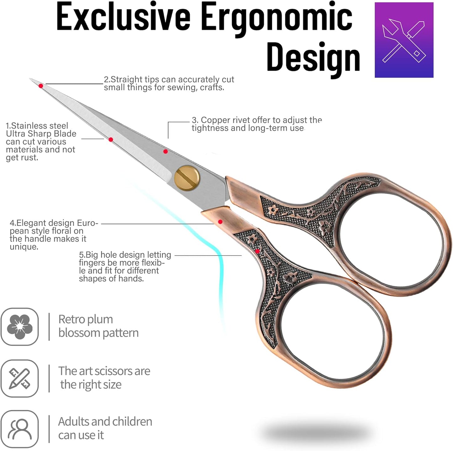 Facial Small Hair Grooming Beauty Scissors,2pcs 5 inch Comestic Cutting shears for Men and Women,Hair Trimming,Beard,Nose Hair,Eyelash,Sewing,Embroidery,Craft, Art Work & Everyday Use