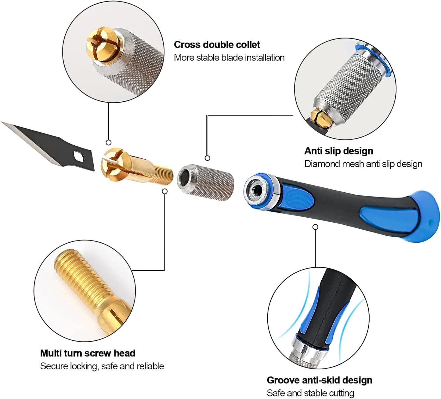 EHDIS Precision Hobby Knife Set Utility Craft Knife Kit with 10PCS Blades for Art, Working-Stencil, Scoring, Scrapbooking, Architecture Modeling, Crafting-Blue