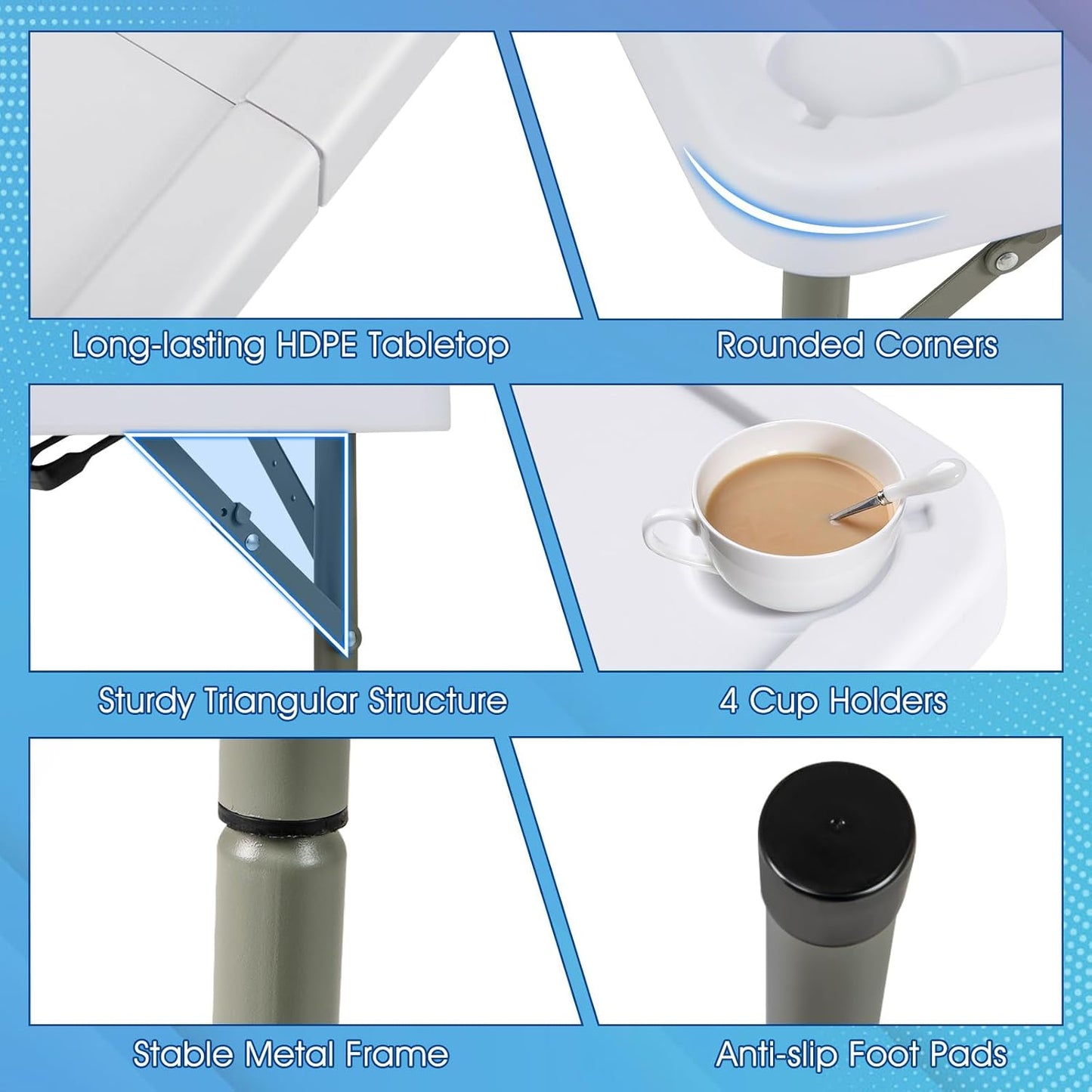 Giantex Folding Mahjong Table, 35" Square Card Table with Cup Holders, Removable Noise Reduction Mat, HDPE Tabletop, 4-Player Portable Domino Tables for Poker Blackjack Board Game (Dark Blue)