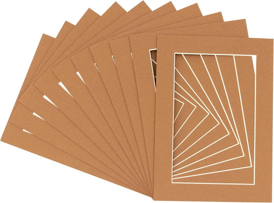 11x14 Mat for 8.5x11 Photo - Precut Aged Oak Brown Picture Matboard for Frames 11 x 14 Inches - Bevel Cut to Display Art 8.5 x 11 Inches - Acid Free Pack of 25 MATS with Backing Boards & Clear Bags