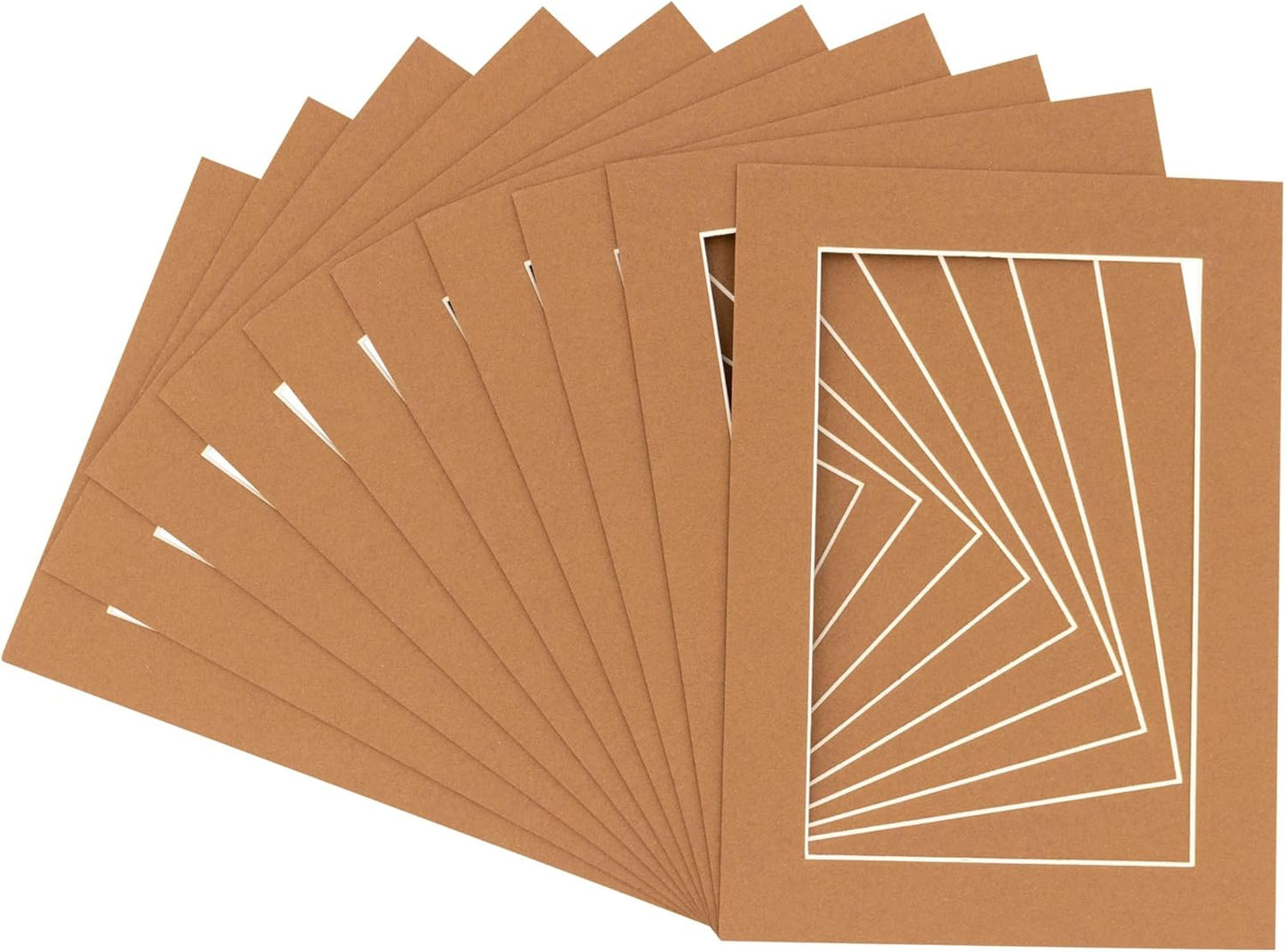 8x10 Mat for 6x8 Photo - Precut Aged Oak Brown Picture Matboard for Frames 8 x 10 Inches - Bevel Cut Matte to Display Art 6 x 8 Inches - Acid Free Pack of 10 MATS with Backing Boards & Clear Bags