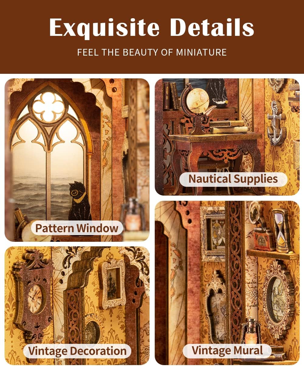 CUTEBEE Book Nook Kit, DIY Booknook Miniature House Tiny House 3D Wooden Puzzle Dollhouse Kit for Adults and Teens, Bookshelf Insert Decor, DIY Craft Gift Model Build