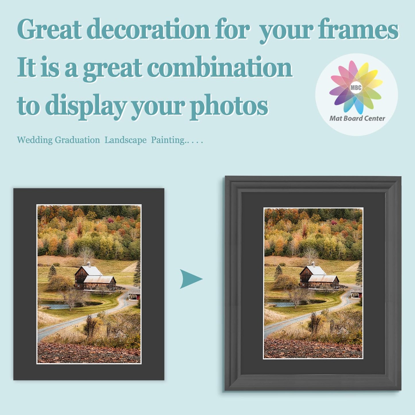 MBC Mat Board Center, 10 Pack 11X14 for 8X12 Black Picture Mats Frame Mattes, Bevel Cut, Acid Free, 4-Ply Thickness