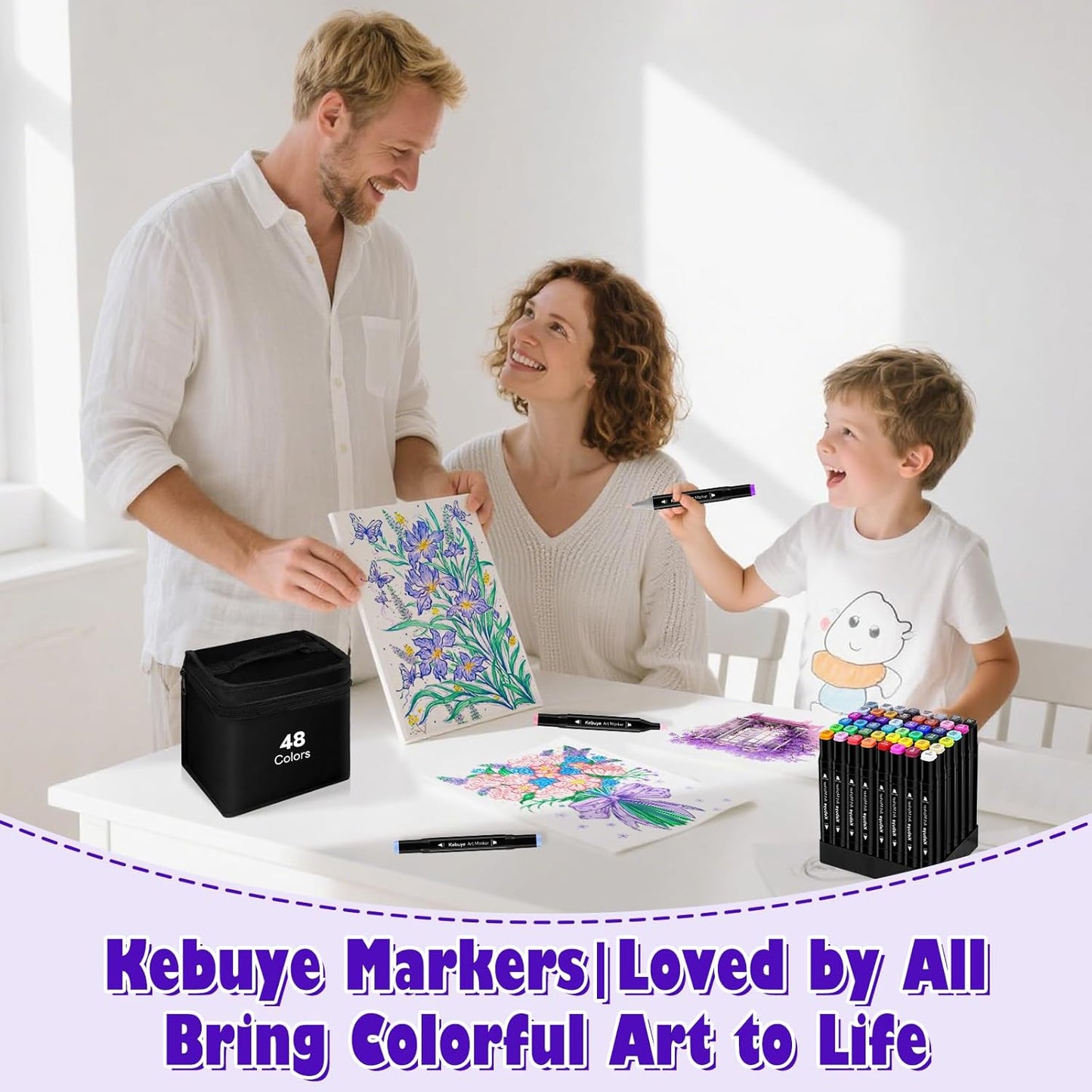 48 Colors Alcohol Markers Set, Dual Tips Blender Art Markers for Drawing Sketching Coloring Artist Pens and Underlining, Professional Permanent Sketch Marker for Kids adult coloring