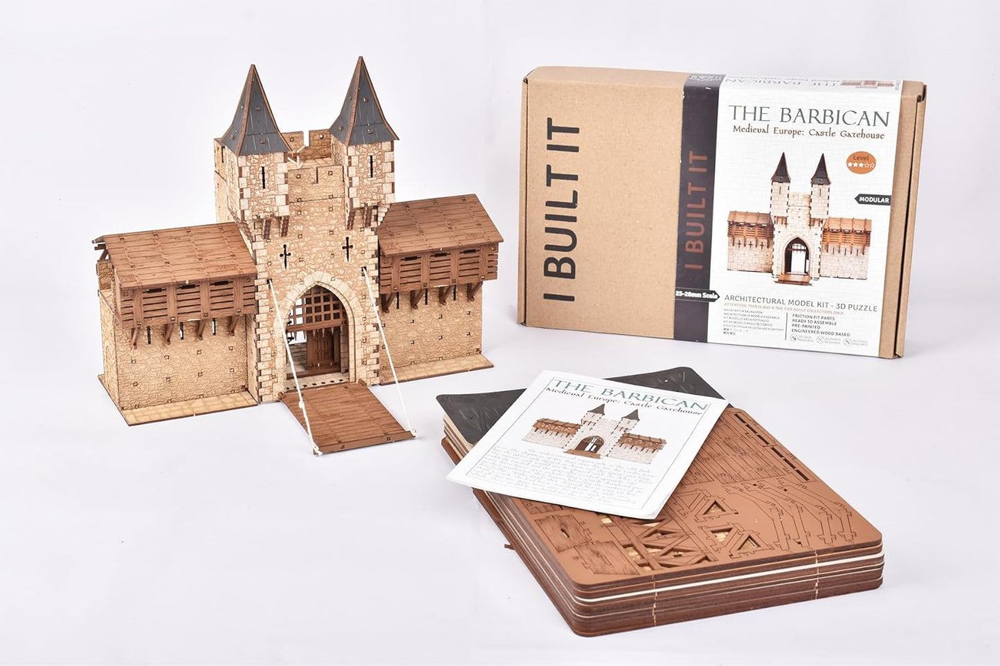 Barbican P - Castle gate - 3D Wooden Puzzle - DIY 28mm Scale Model Building Set for Adults and Collectors - Assembly kit - Tabletop Miniature Terrain Set