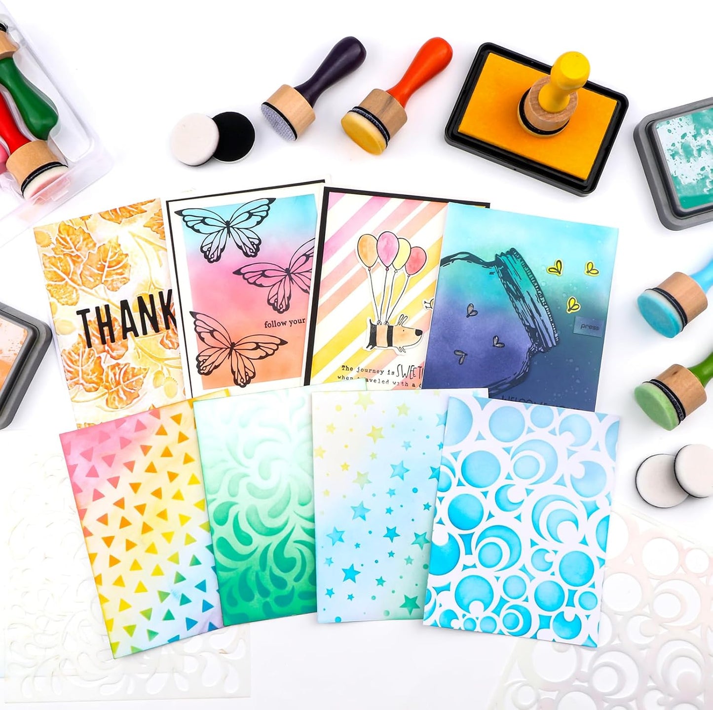 47 Packs Ink Blending Foam Pads Set, Include 8 Pcs Round Ink Mini Applicator Tools and 38 Pcs Replacement Foam Pads 1 Storage Box for for Drawing Distressing Blending Card Making Stammping