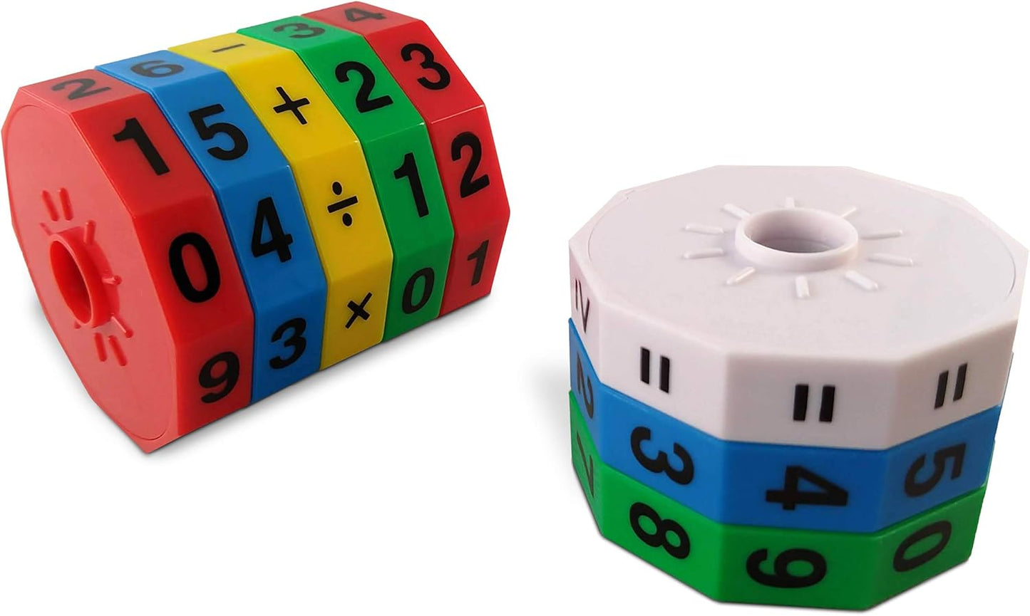 Geospace Original Math Spin Educational Travel Edition for Kids with Numbers & Arithmetic Operations- Handheld Magnetic Learning Game with 8 Magnetic Spin Wheels & Handmade Storage Pouch