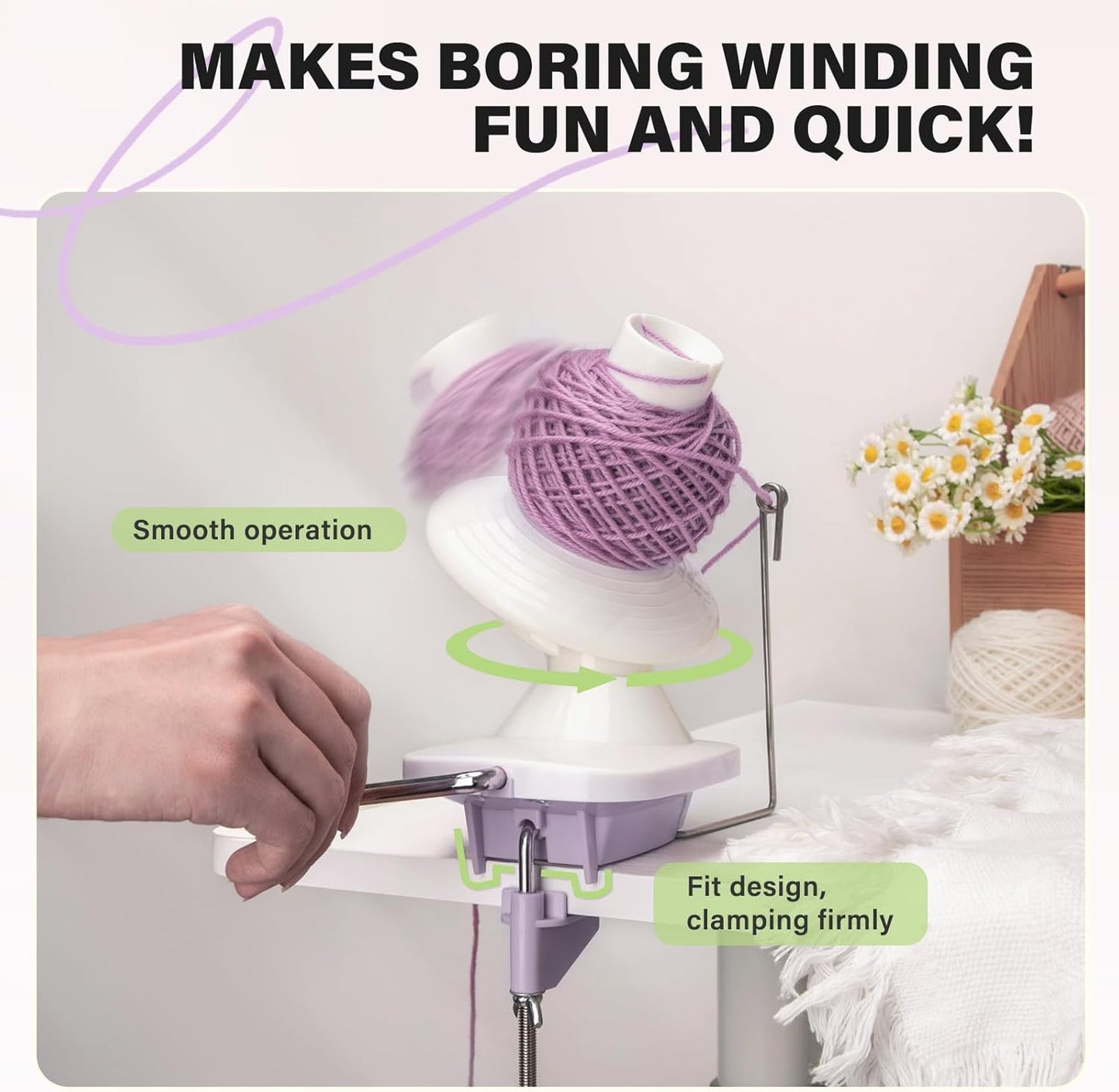 INMAKER Yarn Winder, Ball Winder for Crocheting & Knitting, Quick Install Portable Yarn Spinner, Essential Tool for Crafting Enthusiasts