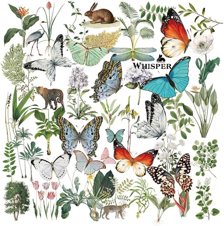 Vintage Vellum Stickers Floral Plants Elements Scrapbooking Supplies Flowers Botanic Natural Translucent Paper Self-Adhesive Junk-Journal Items (Tropical Plants)