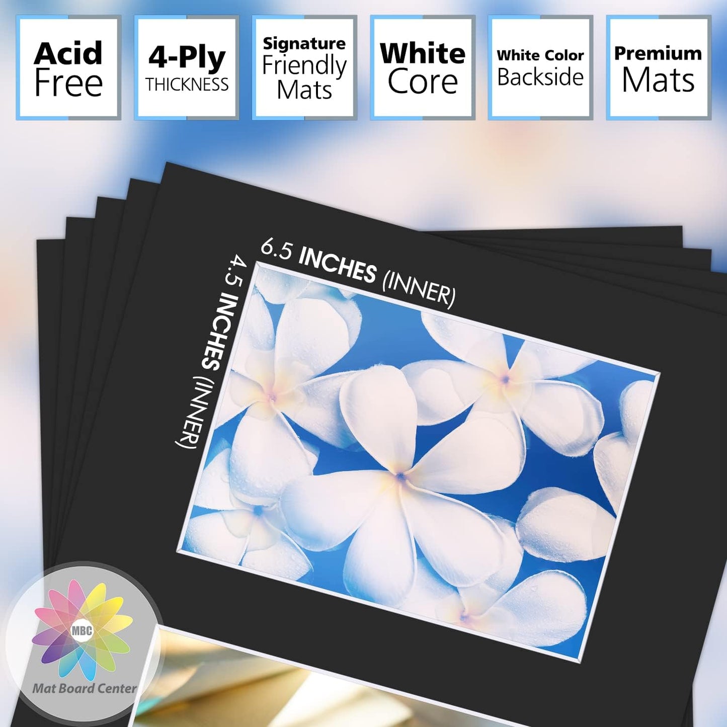 Mat Board Center, Pack of 5, Photo Picture Mats - Acid Free, 4-ply Thickness, White Core - for Pictures, Photos, Framing (11x14 for 2-5x7 Black)