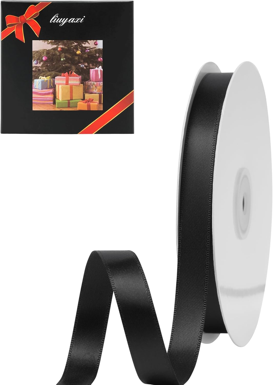 LIUYAXI Black Satin Ribbon, Double Faced 1/2" X Continuous 25 Yards Ribbons Perfect for Gift Wrapping Bows Bouquet Wedding Craft and More