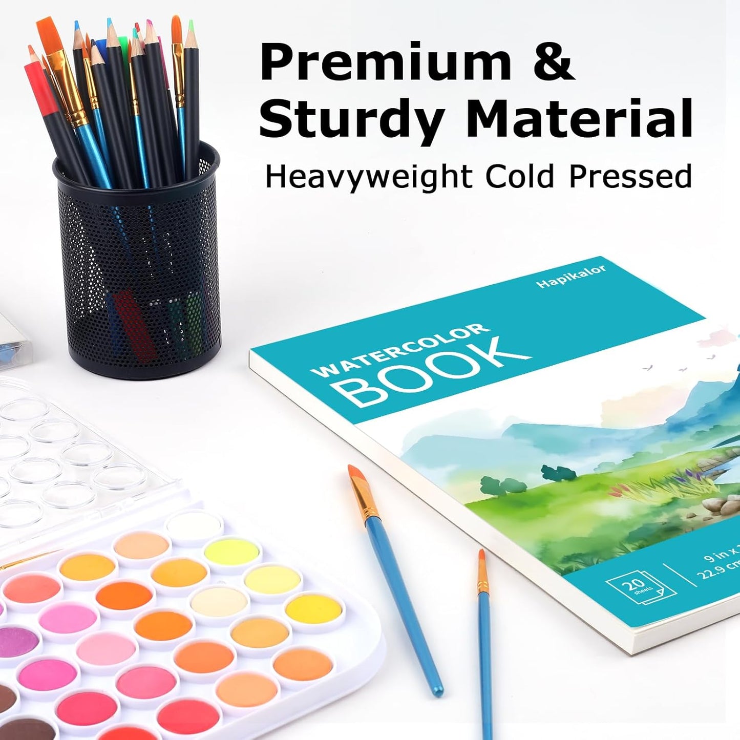 Hapikalor 8.5"x11" Watercolor Paper Pad, 1-Pack, 140lb/300gsm Artist Painting Drawing Paper Book, Art Supplies for Adults Kids, Watercolors, Watercolor Paint Set, Sketchbook, Journal, Teal