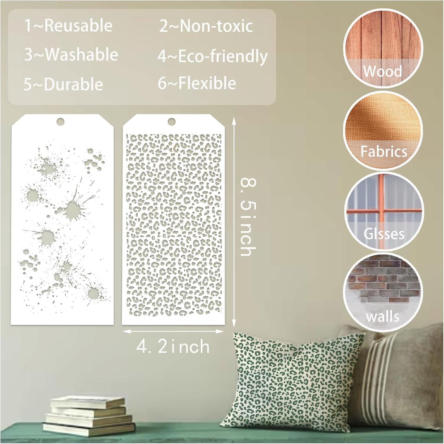 8 Pieces Stencils for Crafts Polka Dot Brick Layering Stencils Mixed Media Texture Stain Splatter Stencils for Painting on Card Making Canvas DIY Crafts Furniture Paper (8 Texture)