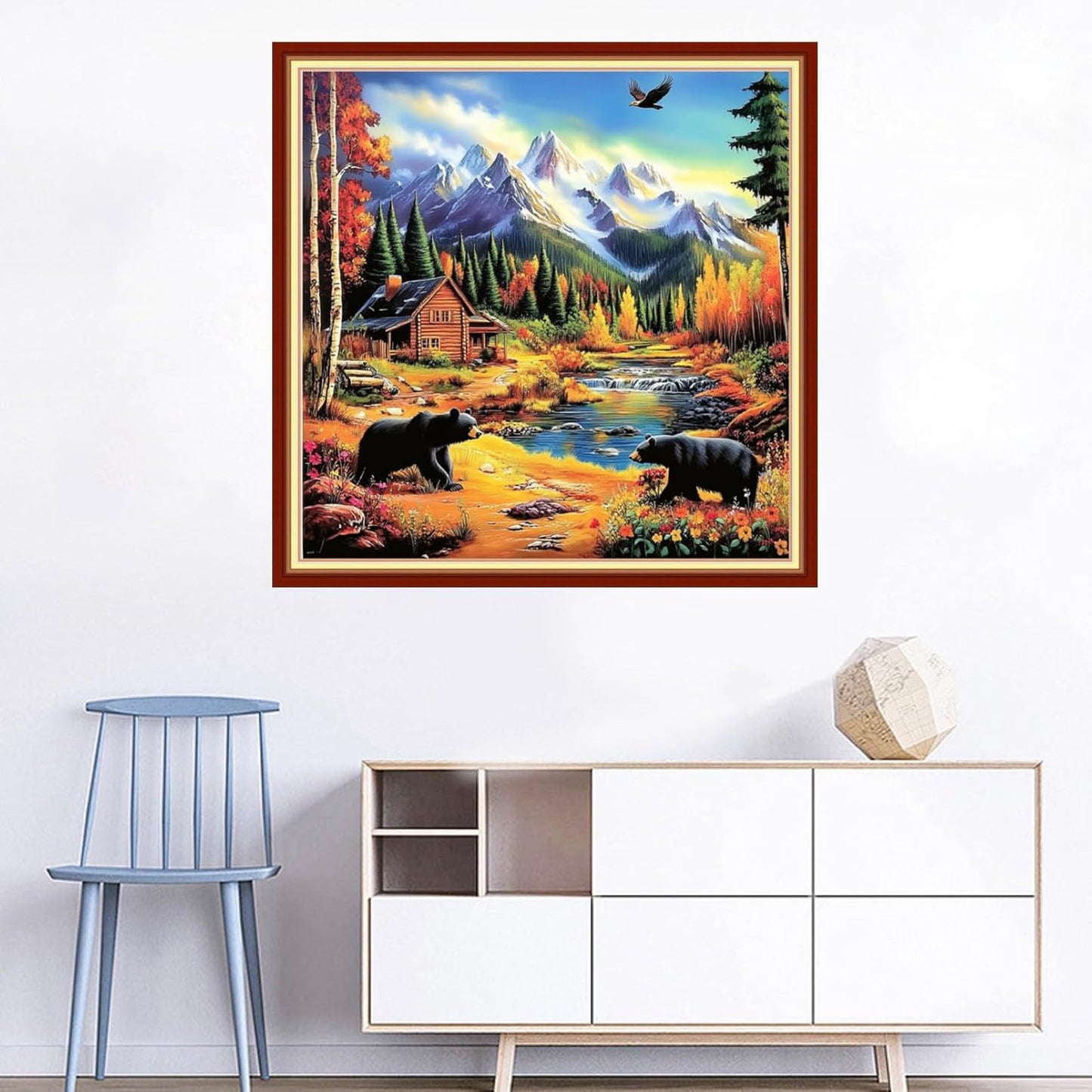 Joyhoor Cross Stitch Kits for Beginners Stamped Cross-Stitch Supplies Needlework preprint Embroidery Kits for Adults DIY Needlepoint Kits Embroidery Patterns 11CT-Outdoor Black Bear 18x18 inchs