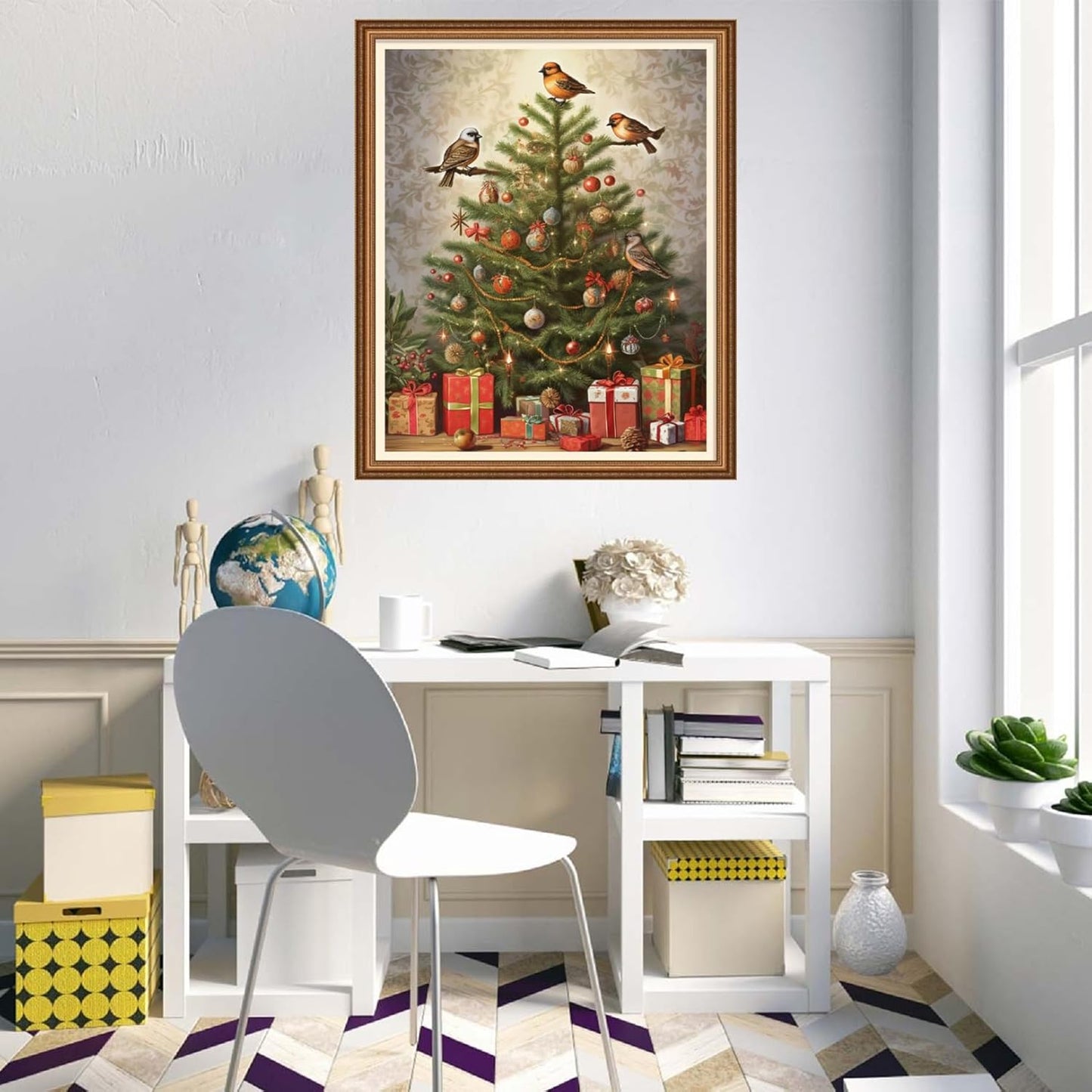 Disnesart Cross Stitch Stamped Full Embroidery Kits DIY 11CT Cotton Thread Printed DIY Needlepoint Kits Craft Needlework Set Cross-Stitch Stamped Sets-Little Bird Christmas Tree 16x20 inch