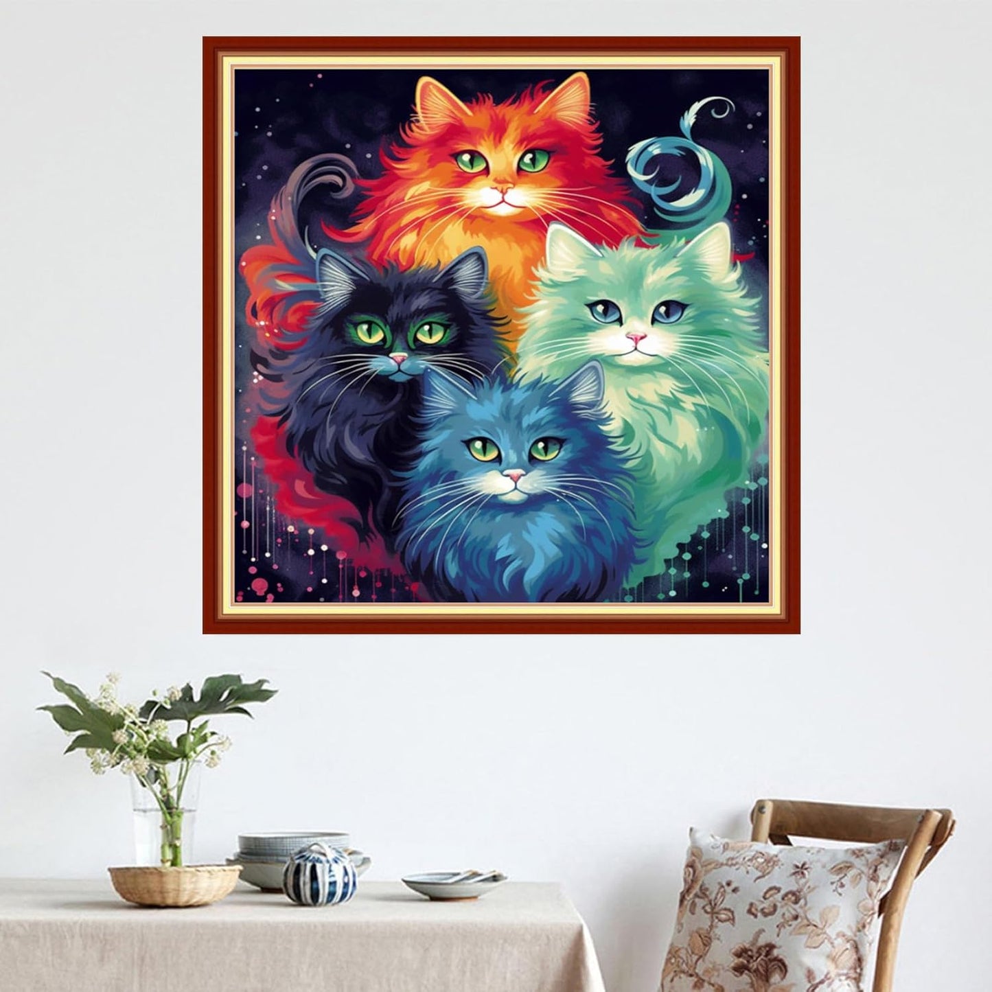 DMCVIVR Stamped Cross Stitch Kits for Adults Beginners Embroidery Kits 11CT Needlepoint Kits Cross Stitch Patterns Embroidery Patterns&Colorful Cat 18x18 inch