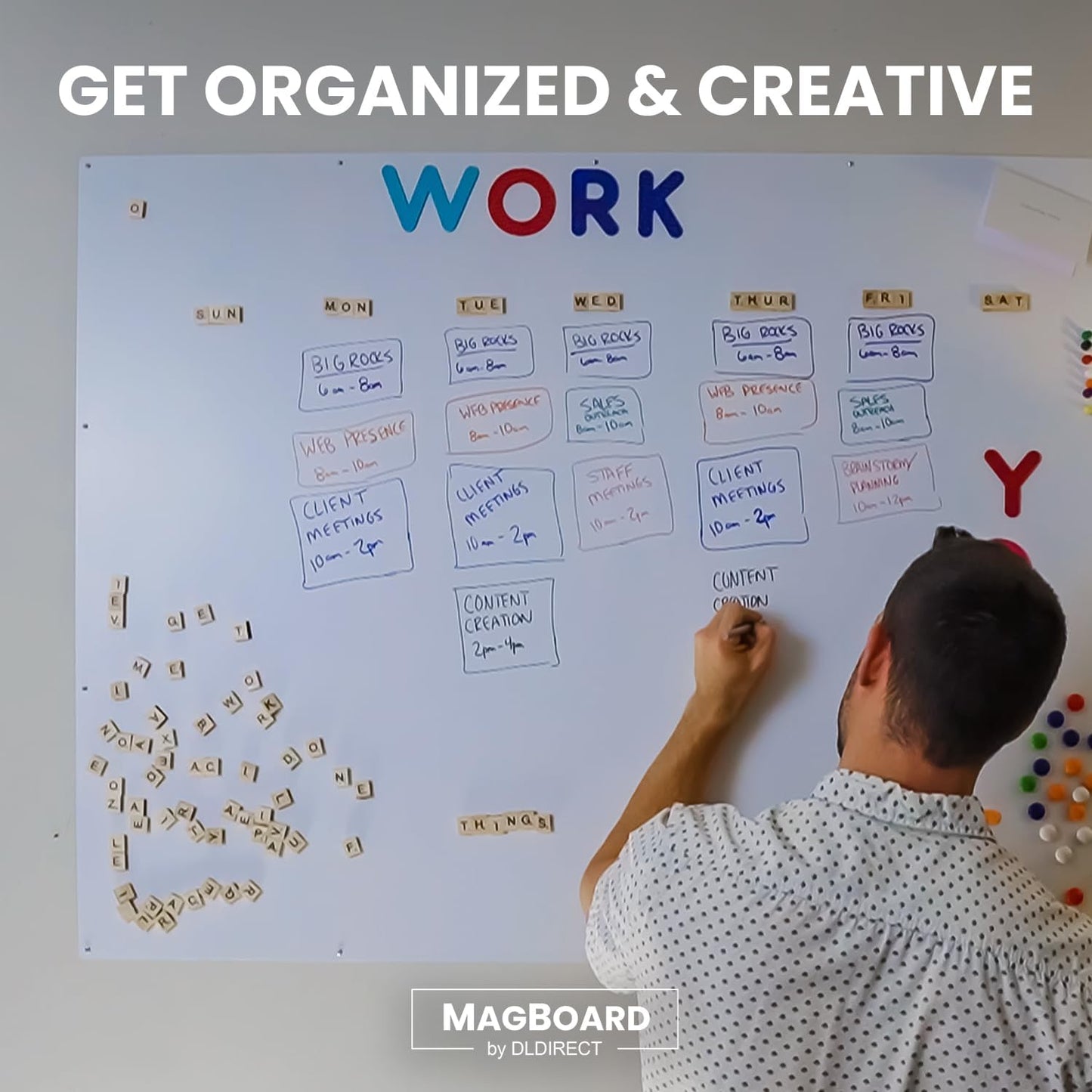 Diamond Life Magnetic Board - Memo & Vision Board for Home, Office, and Classroom - Magnet Board for Kids - Pre-drilled Mounting Screws Included (Silver 24"x72")