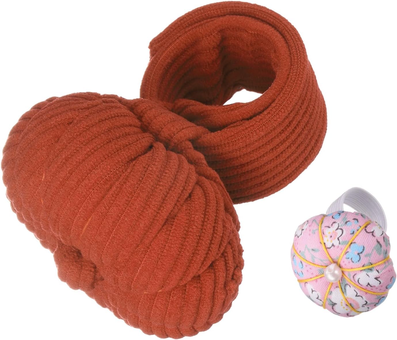 HARFINGTON Wrist Pin Cushions, Sewing Needle Pin Cushion Adjustable Strap with Elastic Strap Finger Ring Pincushions Fit All Wrist Sizes for Sewing Quilting Needlework DIY Crafts, Maroon/Pink