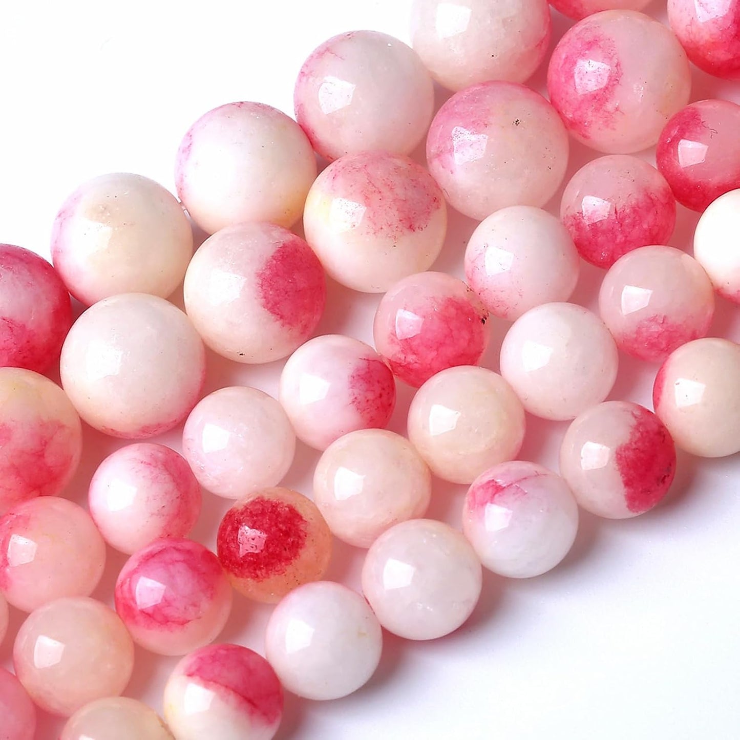 120pcs 6mm Natural Pink White Jade Stone Beads Round Beads Energy Healing for DIY Jewelry Bracelet Necklace Making 2 Strands 32"