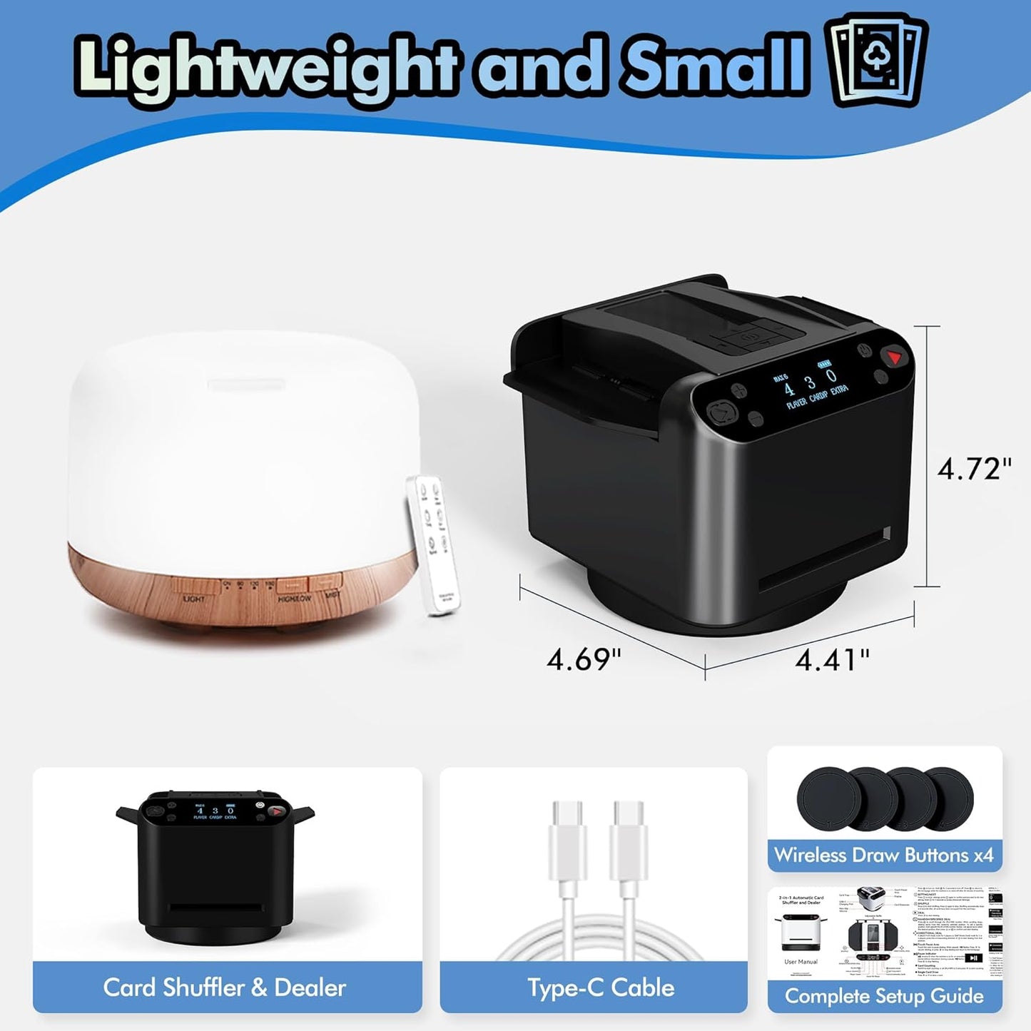 Automatic Card Shuffler and Dealer Machine 360° Rotation, Supports 12 Players, Rechargeable Card Shufflers, UNO Shuffler Card Machine Perfect for Rummy, Poker, Phase 10, Skip-Bo, Texas Hold'em