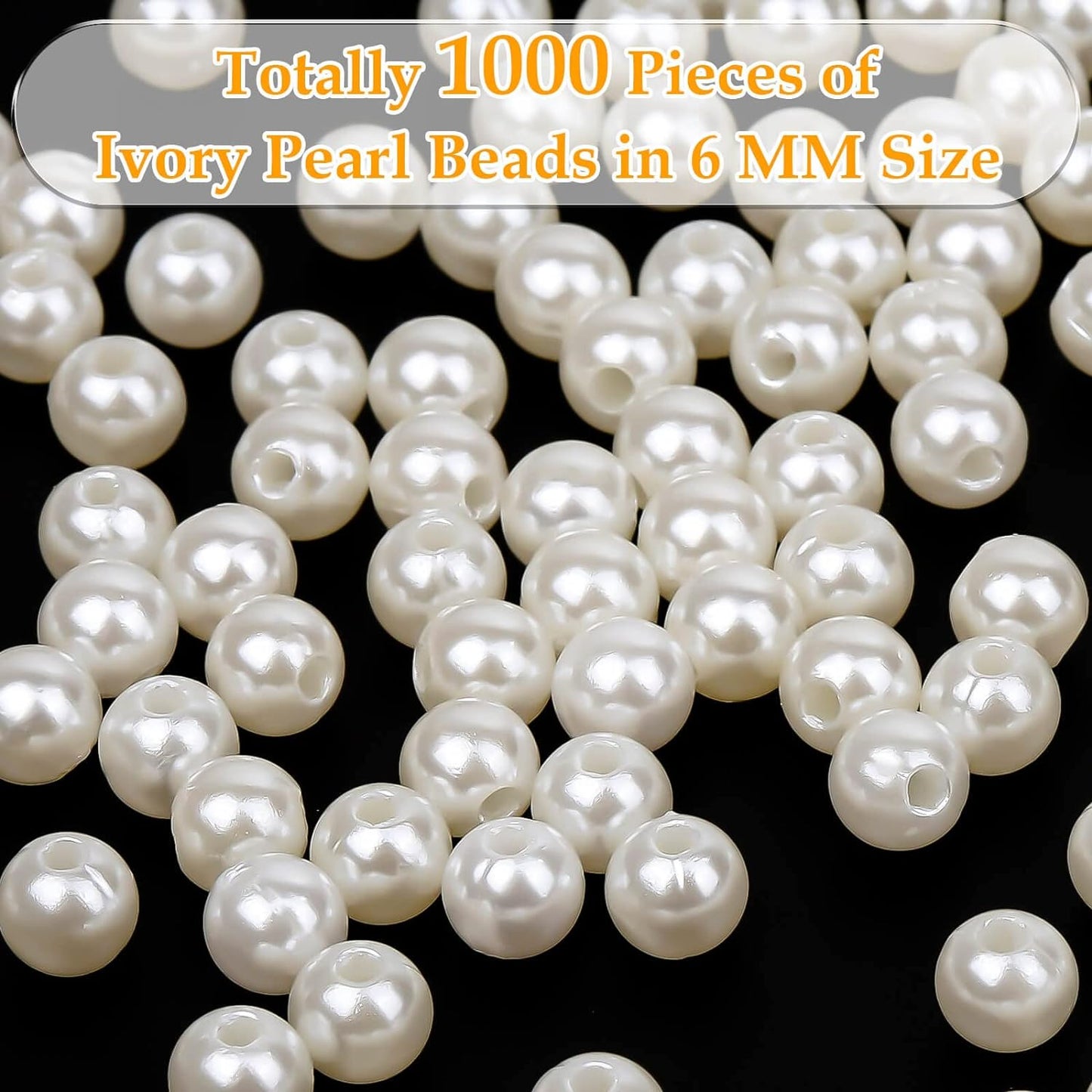 Pearl Beads for Craft, Anezus 1000pcs Ivory Faux Fake Pearls, 6 mm Small Sew on Pearl Beads with holes for Jewelry Making, Bracelets, Necklaces, Hairs, Crafts, Decoration and Vase Filler