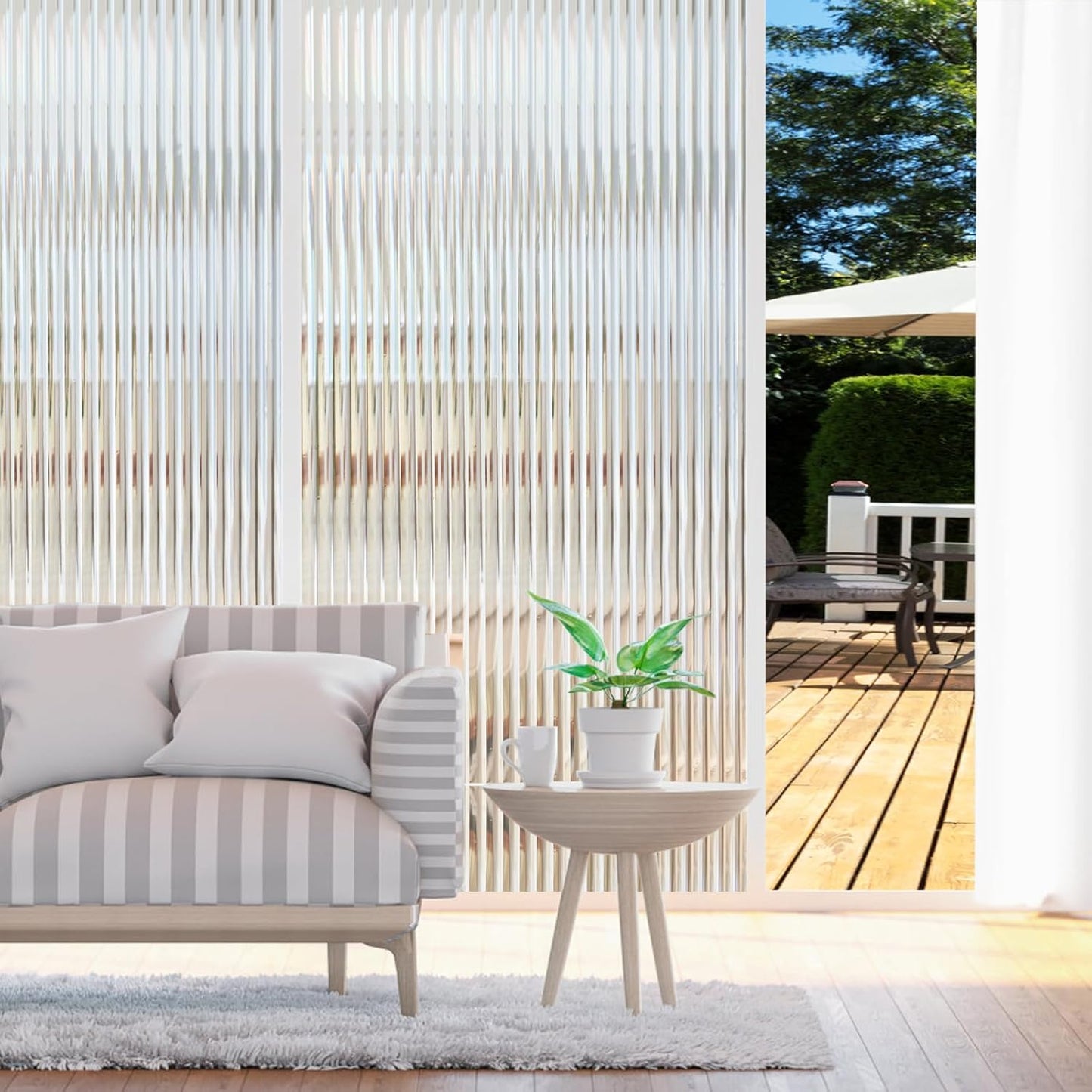 Window Privacy Film, Frosted Reeded Glass Cling, 3D Decorative Coverings with UV Blocking, Adhesive Stickers for Bathroom Doors Cabinet