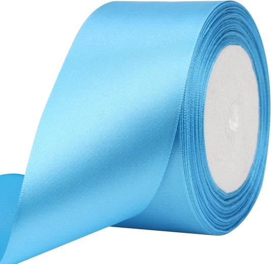 Light Blue Solid Satin Ribbon 2 Inch 25 Yards Solid Polyester Fabric Ribbon for Gift Wrapping Wedding Christmas Baby Shower Birthday Party Decoration Handmade Immortal Flower Craft