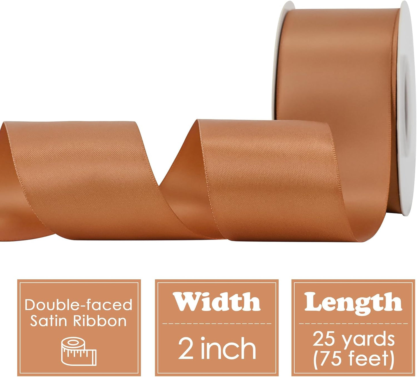 HUIHUANG Terracotta Ribbon 2 inch Wide Double-Faced Terracotta Satin Silk Ribbon for Flower Bouquet Wrap, Gift Wrapping, Fall Wedding Decor, Crafts and Bows Making- 25 Yards/Roll