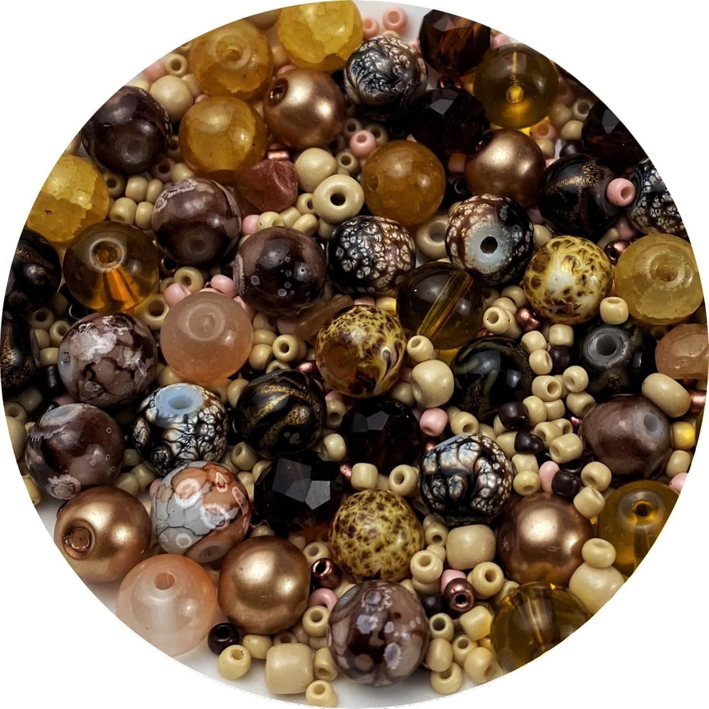 Assorted Glass Resin Beads Multi Size Colors Smooth Cracked Gravel Millet Spacer Beads for Bracelets Necklace Earring DIY Jewelry Making Craft(Light Brown Series)