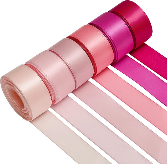 1 Inch Pink Satin Ribbons for Crafts, 6 Rolls Single-Faced Pink Assorted Ribbons for Gift Wrapping Flower Bouquet Wedding Invitations Bridal Shower Hair Bows Garland Party Decor