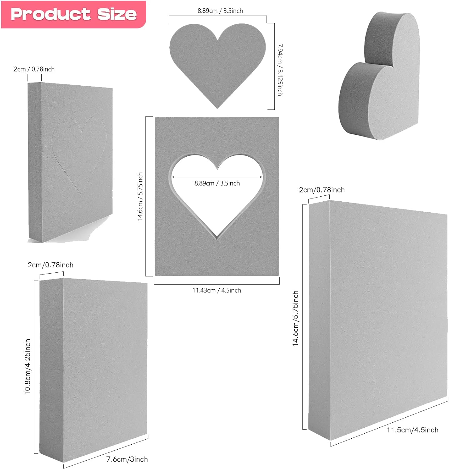 BAOFALI 8 Pcs Large Stamping Foam Grey Moldable Heart Foam Stamps Plastic Dry Foam Stamp Pad Cut and Dry Foam Stamping Foam Block for Sculpture, Modeling, DIY Arts and Handicrafts Projects