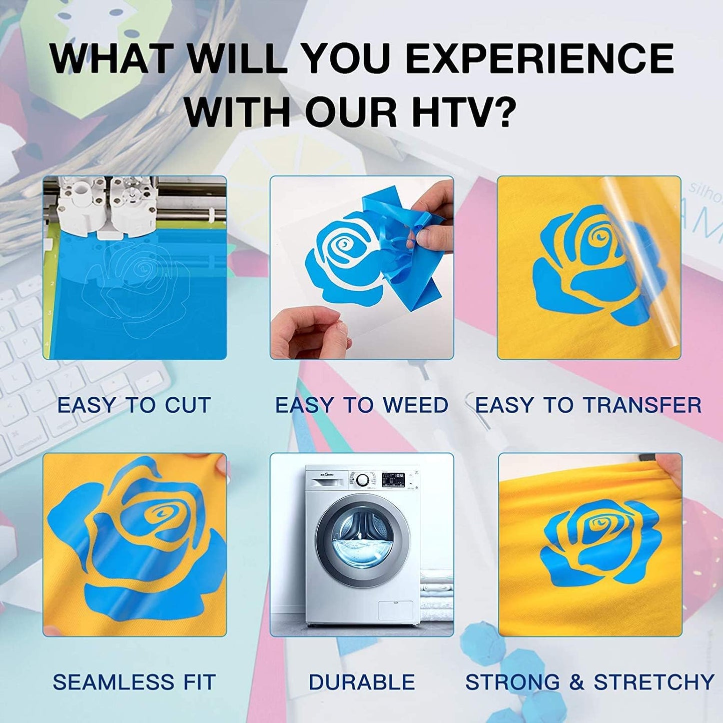 HTVRONT Vinyl Rolls Heat Transfer Vinyl - 12" x 8ft Lake Blue HTV for Shirts, Iron on Vinyl for All Cutter Machine - Easy to Cut & Weed for Heat Vinyl Design (Lake Blue)