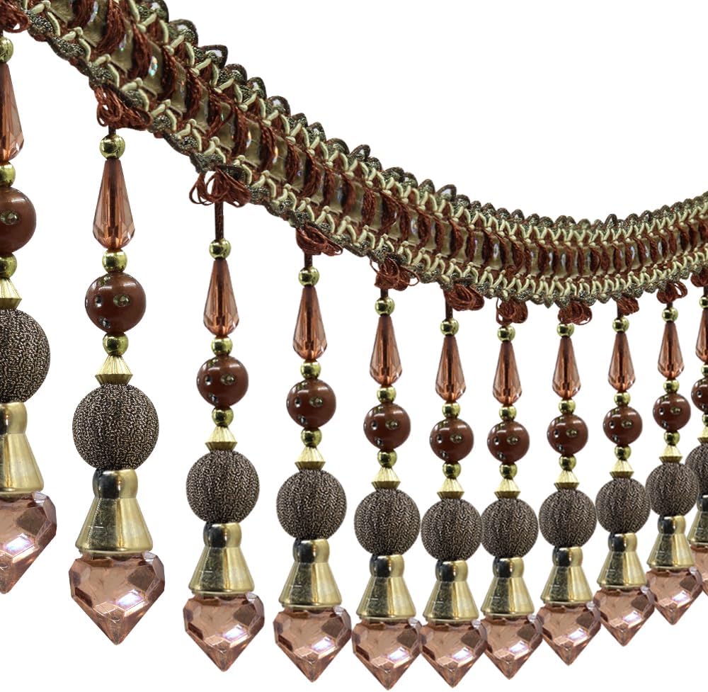 3yards Beading Fringe Trimming Long Beads Tassel Curtain Trim Ribbon Trim for Cover Edge Decorative (Coffee)
