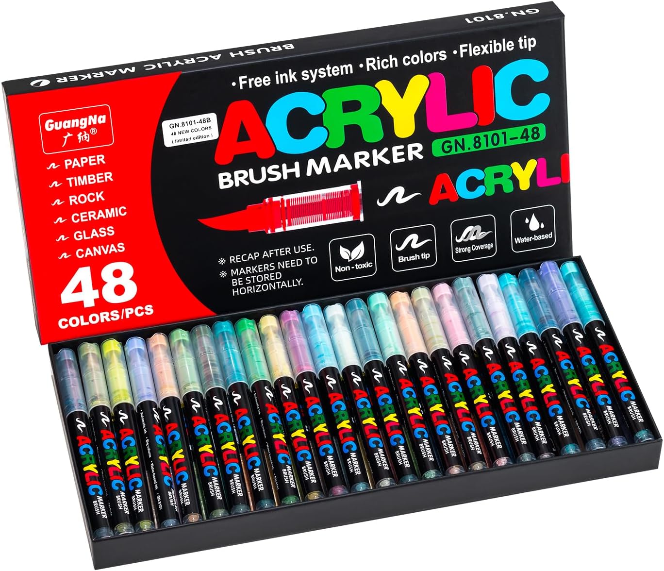 Acrylic Paint Markers Pens, 48 Vivid Colors Acrylic Markers Set,Direct Liquid Type, Stackable Color, Odorless Soft Head，Markers for School，Tooli Art ，Fabric & Creative Crafts (48)
