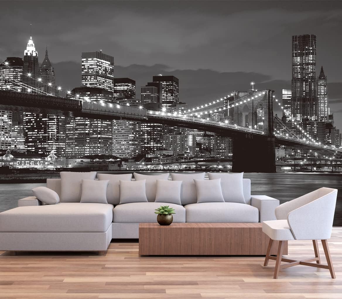 Brooklyn Bridge and New York City Wall Murals Large Photo Wallpaper Murals for Wall Living Room Bedroom Dining Room（Not Peel and Stick）