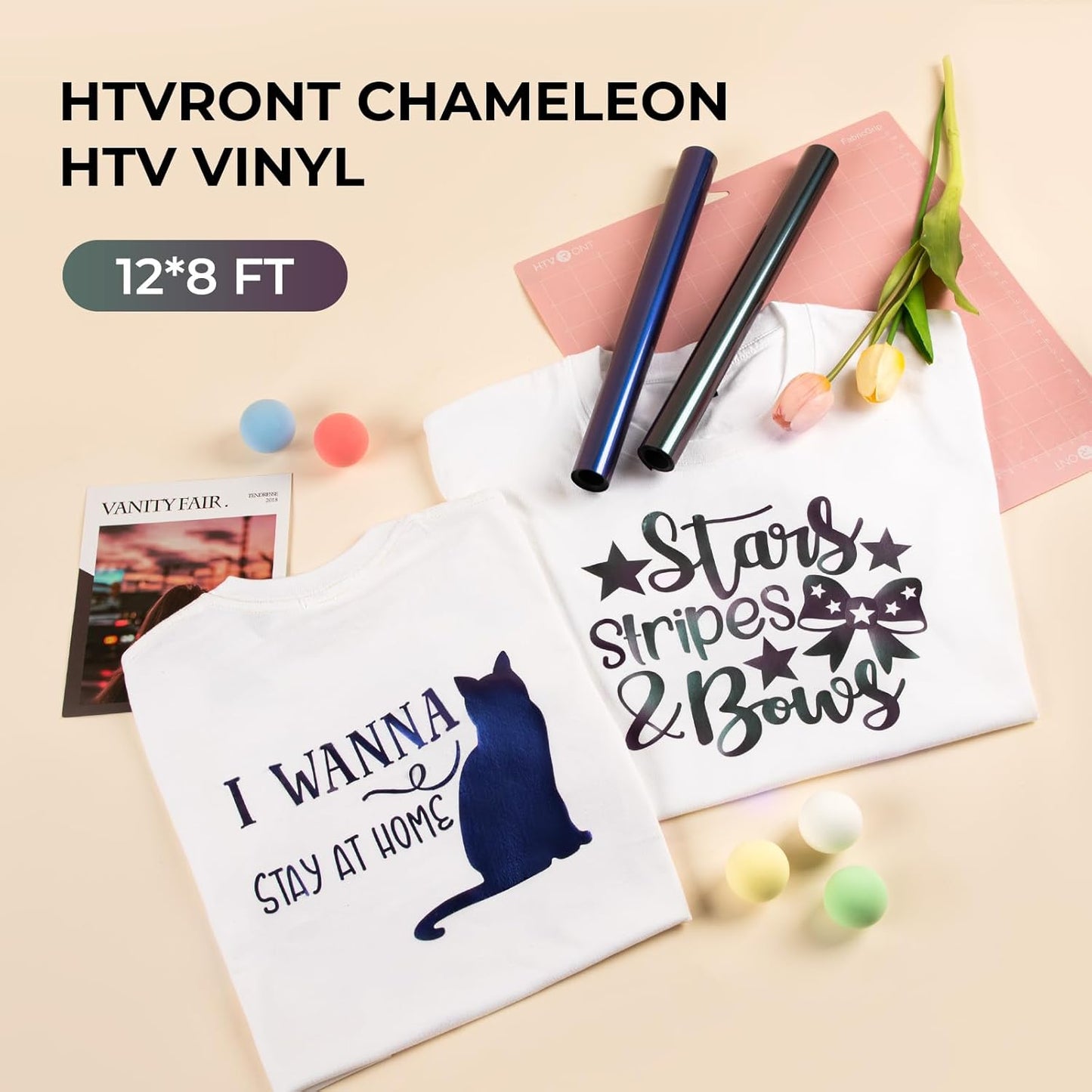 HTVRONT Chameleon HTV Heat Transfer Vinyl - 12" x 8ft Purple to Royal Blue HTV for Shirts, Iron on Vinyl for All Cutting Machine - Easy to Cut & Weed for Heat Transfer Design