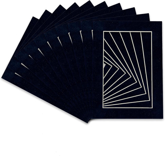 Pack of TEN 11x14 Mats Bevel Cut for 8.5x11 Photos - Acid Free Navy Suede Precut Matboards For Pictures, Photos, Framing - 4-ply Thickness