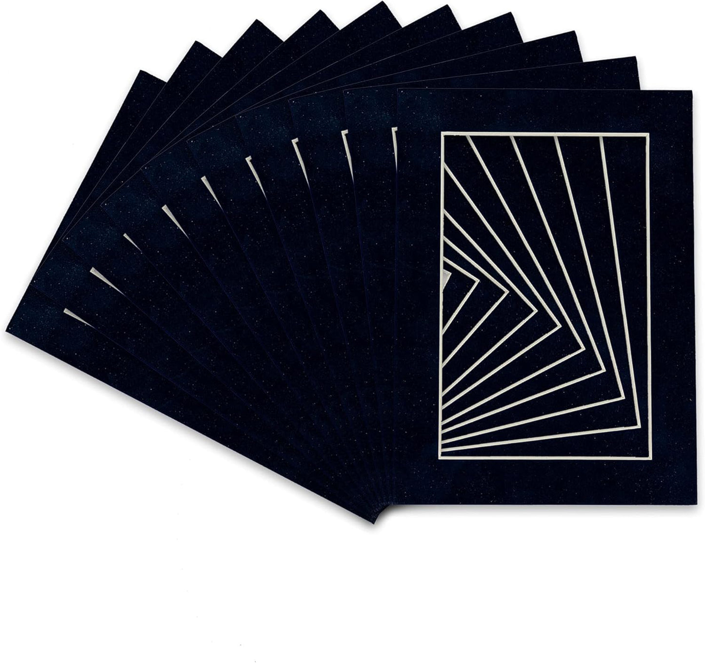 Pack of 25 Acid Free 11x14 Mats Bevel Cut for 8.5x11 Photos - Navy Suede Precut Matboards With Backing Boards and Clear Photo Mat Bags For Pictures, Photos, Framing - 4-ply Thickness